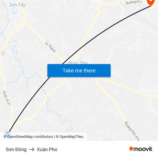 Sơn Đông to Xuân Phú map