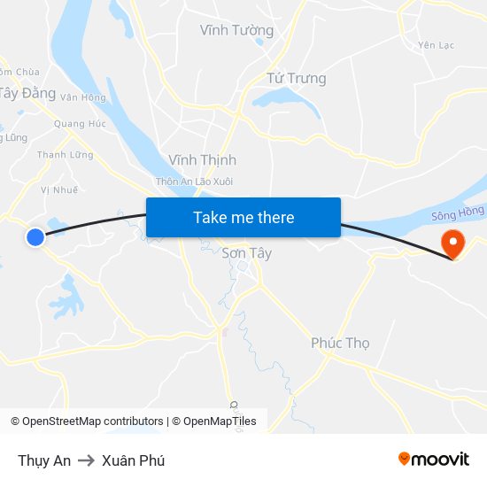 Thụy An to Xuân Phú map