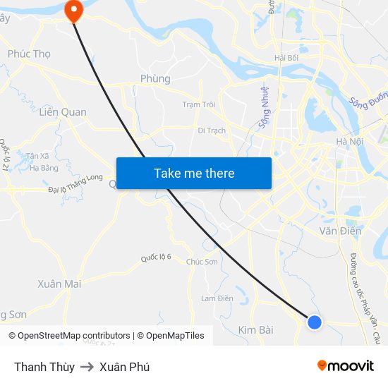 Thanh Thùy to Xuân Phú map