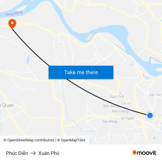 Phúc Diễn to Xuân Phú map