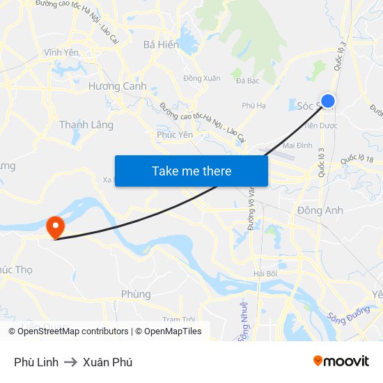 Phù Linh to Xuân Phú map