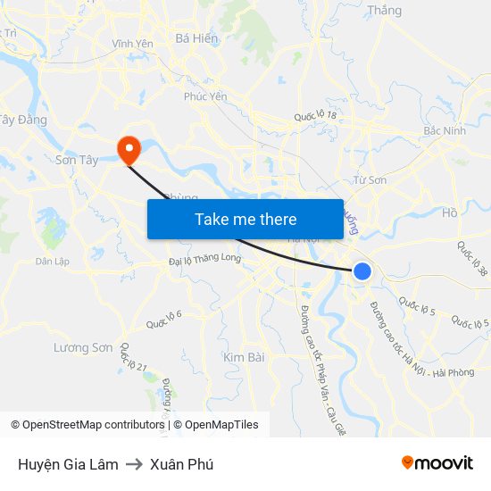 Huyện Gia Lâm to Xuân Phú map