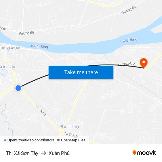 Thị Xã Sơn Tây to Xuân Phú map