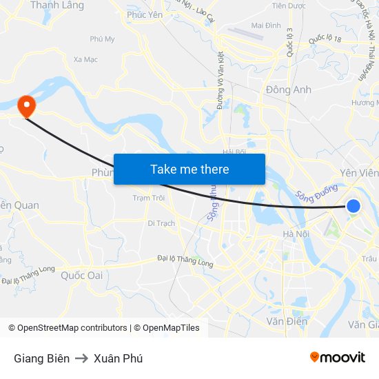 Giang Biên to Xuân Phú map