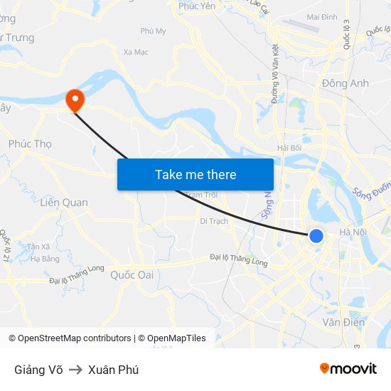 Giảng Võ to Xuân Phú map