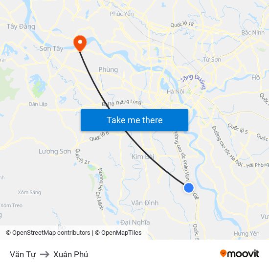 Văn Tự to Xuân Phú map