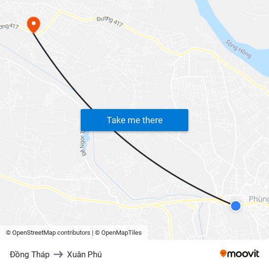 Đồng Tháp to Xuân Phú map