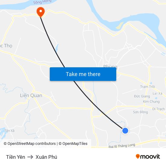 Tiền Yên to Xuân Phú map