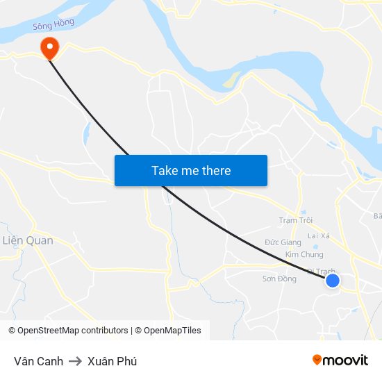 Vân Canh to Xuân Phú map