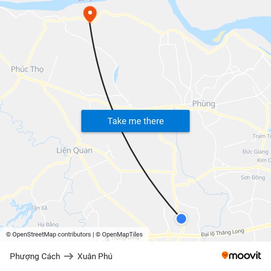 Phượng Cách to Xuân Phú map