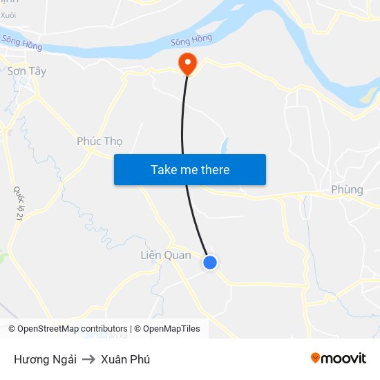 Hương Ngải to Xuân Phú map