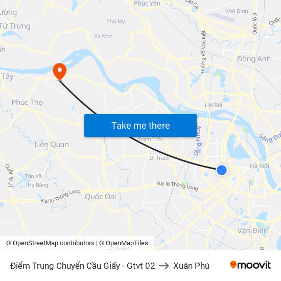 Điểm Trung Chuyển Cầu Giấy - Gtvt 02 to Xuân Phú map