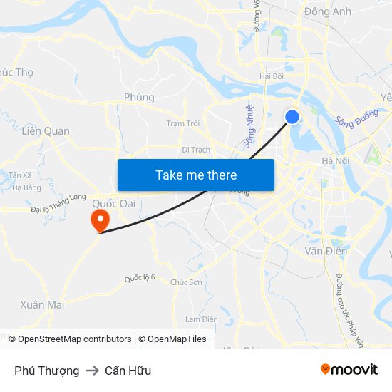 Phú Thượng to Cấn Hữu map