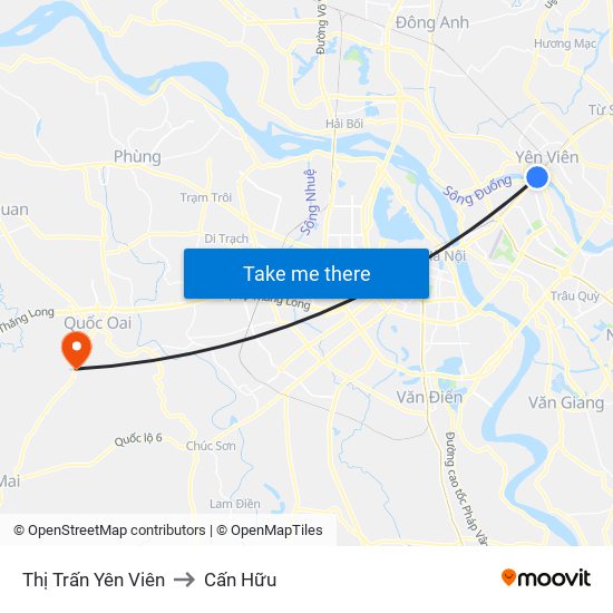 Thị Trấn Yên Viên to Cấn Hữu map