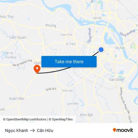 Ngọc Khánh to Cấn Hữu map