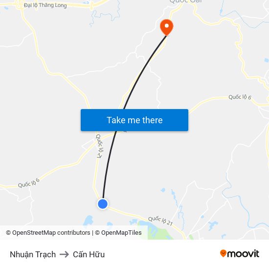 Nhuận Trạch to Cấn Hữu map