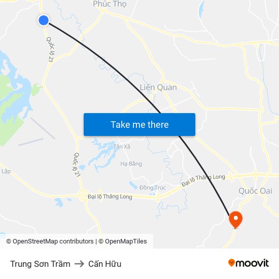 Trung Sơn Trầm to Cấn Hữu map