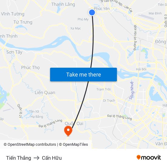 Tiến Thắng to Cấn Hữu map