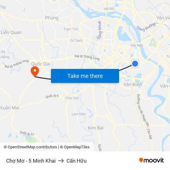 Chợ Mơ - 5 Minh Khai to Cấn Hữu map