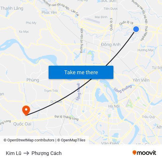 Kim Lũ to Phượng Cách map