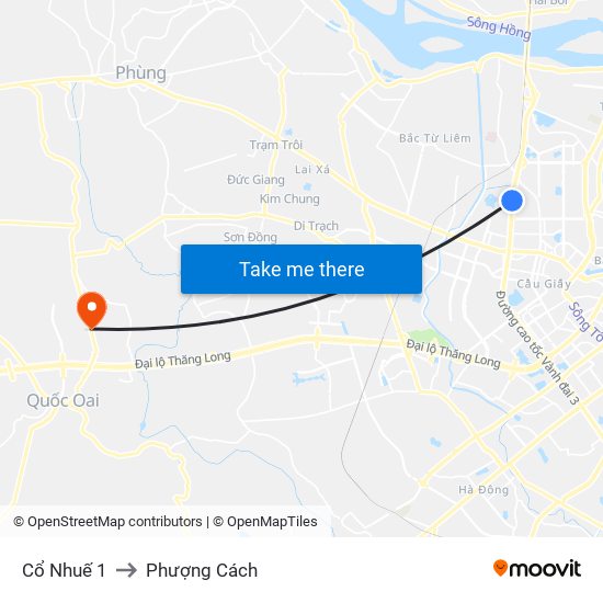 Cổ Nhuế 1 to Phượng Cách map