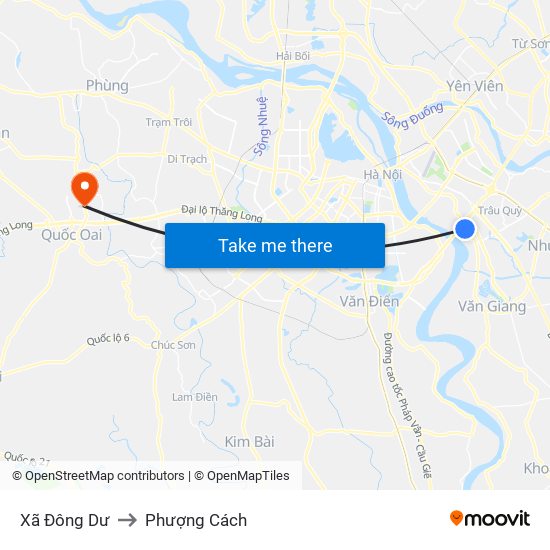 Xã Đông Dư to Phượng Cách map