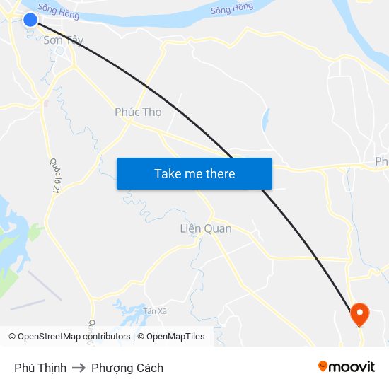 Phú Thịnh to Phượng Cách map