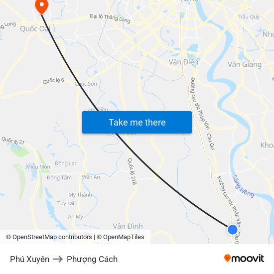 Phú Xuyên to Phượng Cách map