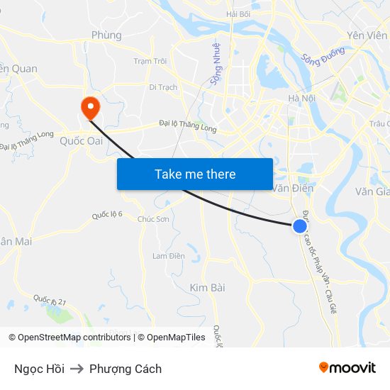 Ngọc Hồi to Phượng Cách map