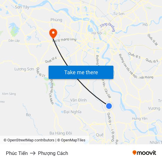 Phúc Tiến to Phượng Cách map