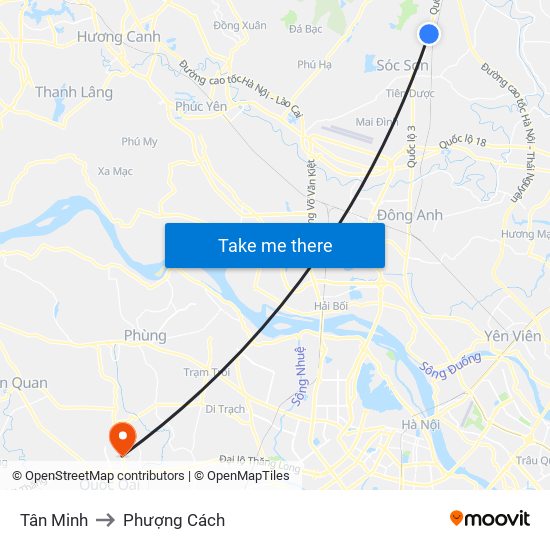 Tân Minh to Phượng Cách map