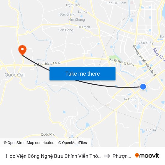 Học Viện Công Nghệ Bưu Chính Viễn Thông - Trần Phú (Hà Đông) to Phượng Cách map