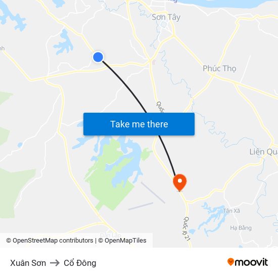 Xuân Sơn to Cổ Đông map