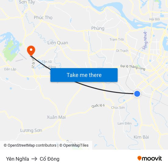 Yên Nghĩa to Cổ Đông map