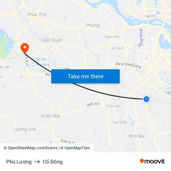 Phú Lương to Cổ Đông map