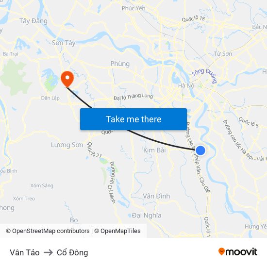 Vân Tảo to Cổ Đông map