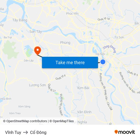 Vĩnh Tuy to Cổ Đông map