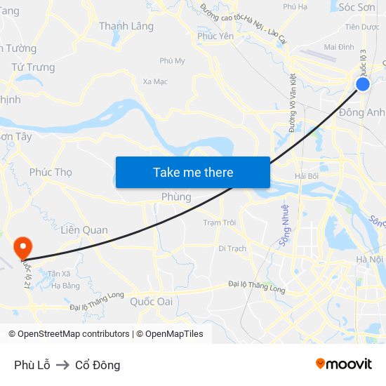 Phù Lỗ to Cổ Đông map