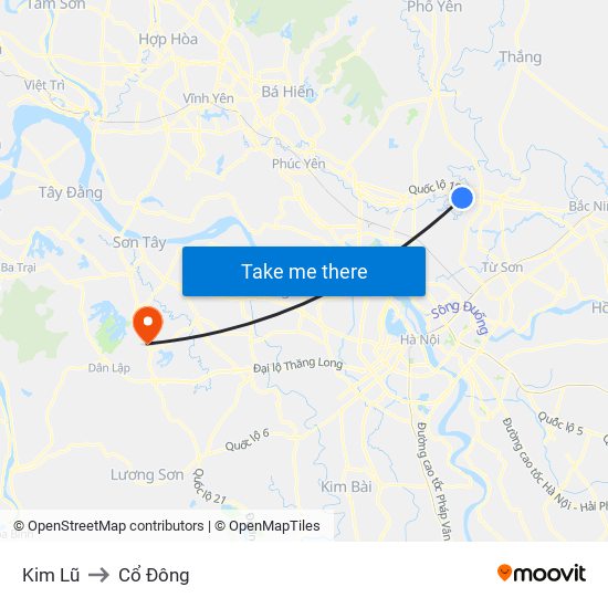 Kim Lũ to Cổ Đông map