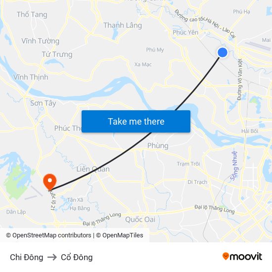 Chi Đông to Cổ Đông map