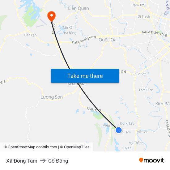 Xã Đồng Tâm to Cổ Đông map