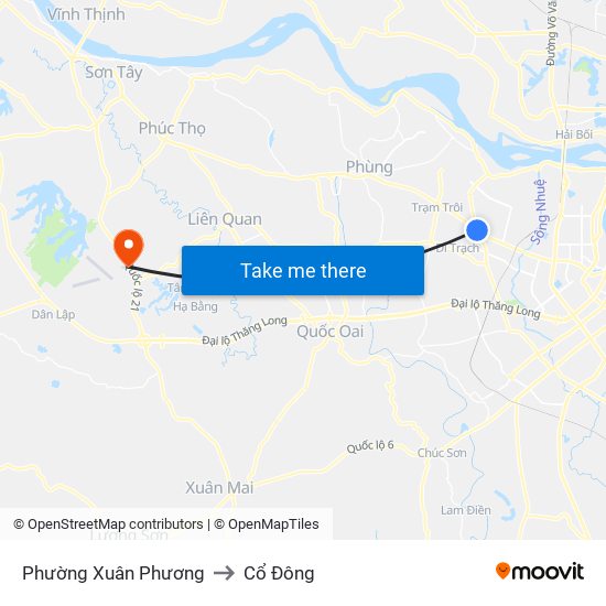 Phường Xuân Phương to Cổ Đông map