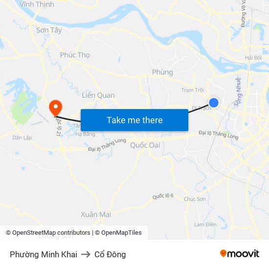 Phường Minh Khai to Cổ Đông map