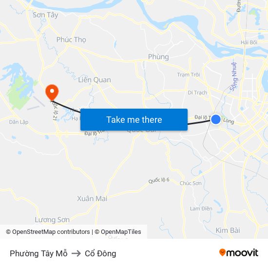 Phường Tây Mỗ to Cổ Đông map