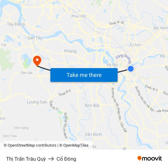 Thị Trấn Trâu Quỳ to Cổ Đông map