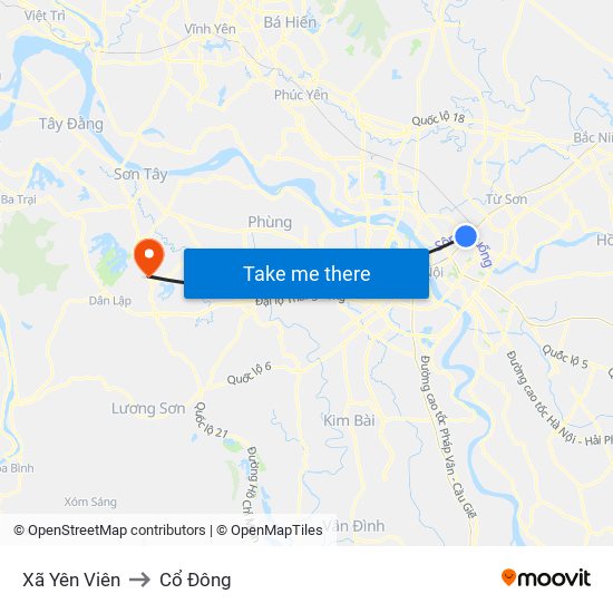 Xã Yên Viên to Cổ Đông map