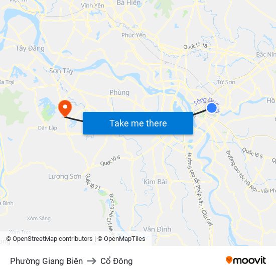 Phường Giang Biên to Cổ Đông map