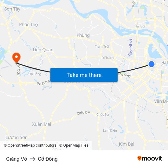 Giảng Võ to Cổ Đông map