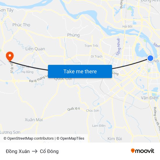 Đồng Xuân to Cổ Đông map