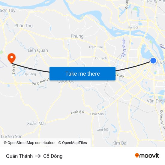 Quán Thánh to Cổ Đông map